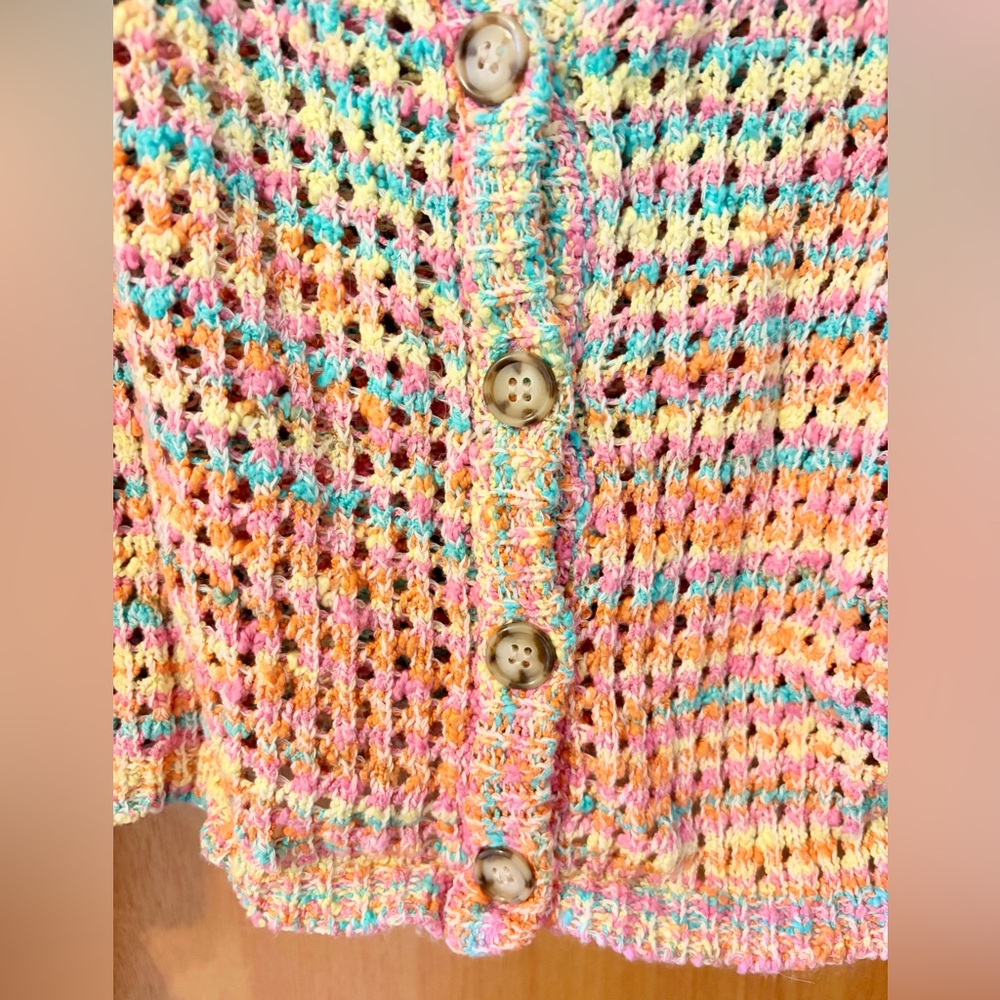 Something Navy Pastel Rainbow Crochet Crop Cardigan - Picture 3 of 7